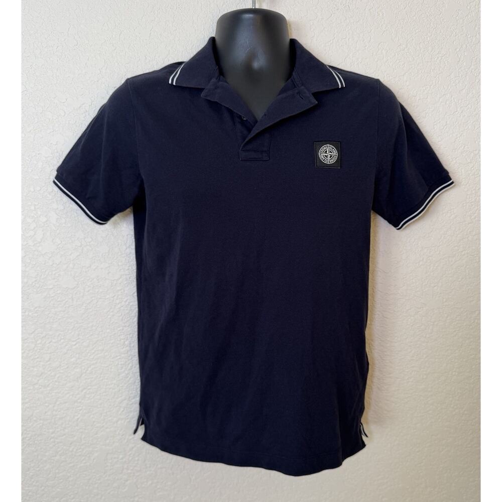 Stone Island Polo Shirt Mens S Gray Slim Fit Compass Patch Short Sleeve Casual